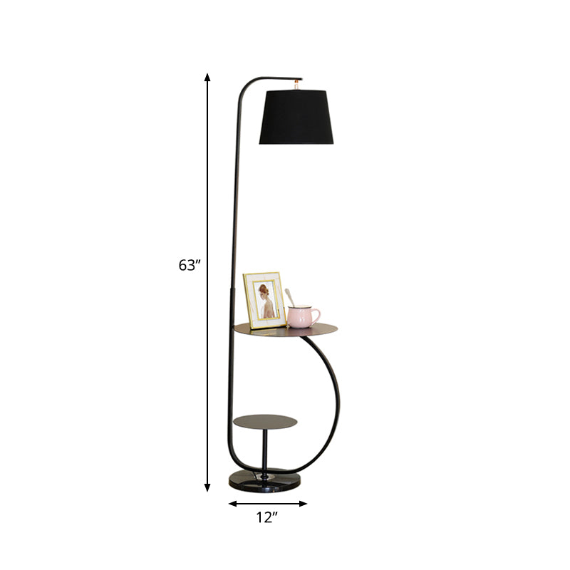 Modernist 1-Bulb Stand Up Light with Fabric Shade Black Finish Drum Floor Standing Lamp Clearhalo 'Floor Lamps' 'Lamps' Lighting' 1135813