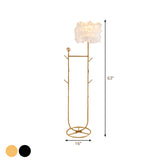 U-Shape Metallic Tree Floor Lighting Simplicity 1 Light Black/Gold Finish Stand Up Lamp with Feather Shade Clearhalo 'Floor Lamps' 'Lamps' Lighting' 1135841