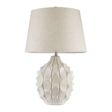 Rustic Pinecone Night Table Lamp 1 Head Ceramic Nightstand Light with Tapered Drum Shade in White Clearhalo 'Lamps' 'Table Lamps' Lighting' 1135916