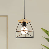 Macaron Geometric Pendant Light Fixture with Cage Shade 1 Light Metal Pendant Lighting in Black/Blue for Bedroom Clearhalo 'Ceiling Lights' 'Modern Pendants' 'Modern' 'Pendant Lights' 'Pendants' Lighting' 1135966