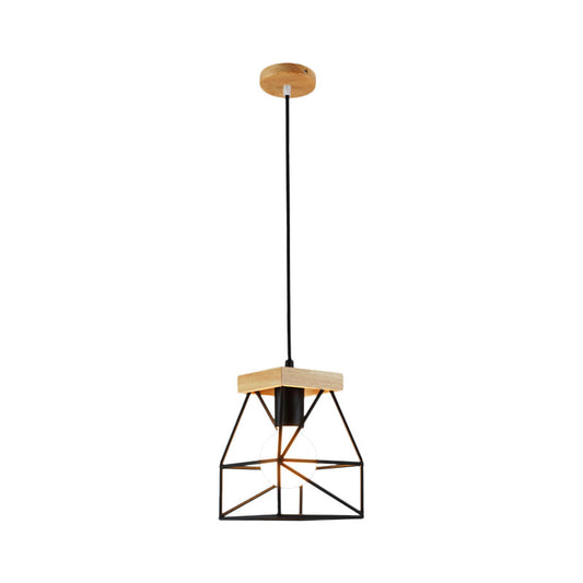 Macaron Geometric Pendant Light Fixture with Cage Shade 1 Light Metal Pendant Lighting in Black/Blue for Bedroom Clearhalo 'Ceiling Lights' 'Modern Pendants' 'Modern' 'Pendant Lights' 'Pendants' Lighting' 1135968