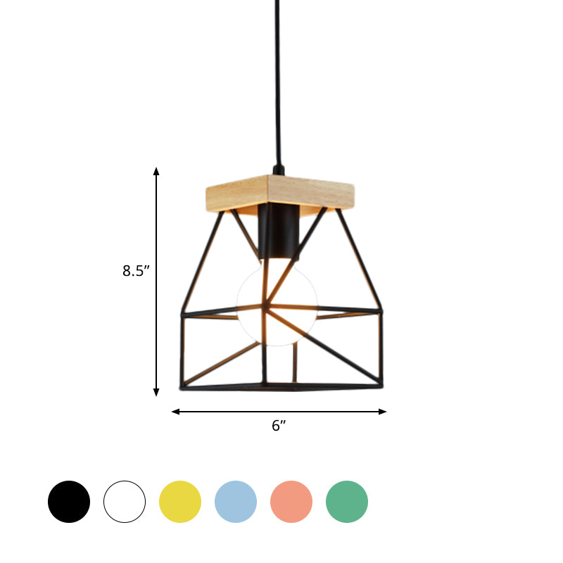 Macaron Geometric Pendant Light Fixture with Cage Shade 1 Light Metal Pendant Lighting in Black/Blue for Bedroom Clearhalo 'Ceiling Lights' 'Modern Pendants' 'Modern' 'Pendant Lights' 'Pendants' Lighting' 1135969