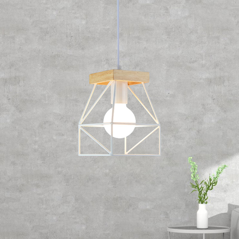 Macaron Geometric Pendant Light Fixture with Cage Shade 1 Light Metal Pendant Lighting in Black/Blue for Bedroom Clearhalo 'Ceiling Lights' 'Modern Pendants' 'Modern' 'Pendant Lights' 'Pendants' Lighting' 1135972