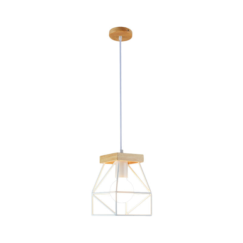 Macaron Geometric Pendant Light Fixture with Cage Shade 1 Light Metal Pendant Lighting in Black/Blue for Bedroom Clearhalo 'Ceiling Lights' 'Modern Pendants' 'Modern' 'Pendant Lights' 'Pendants' Lighting' 1135973