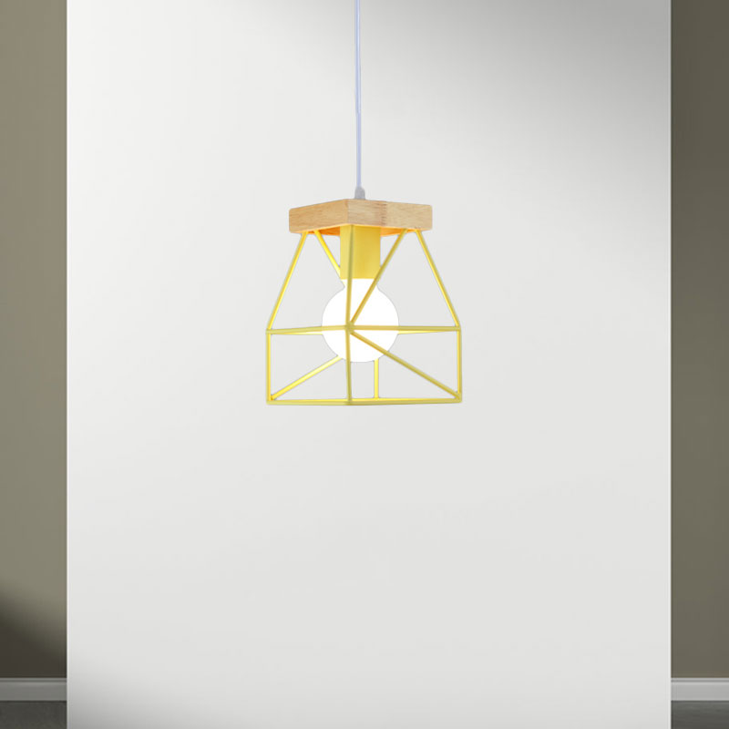 Macaron Geometric Pendant Light Fixture with Cage Shade 1 Light Metal Pendant Lighting in Black/Blue for Bedroom Clearhalo 'Ceiling Lights' 'Modern Pendants' 'Modern' 'Pendant Lights' 'Pendants' Lighting' 1135975