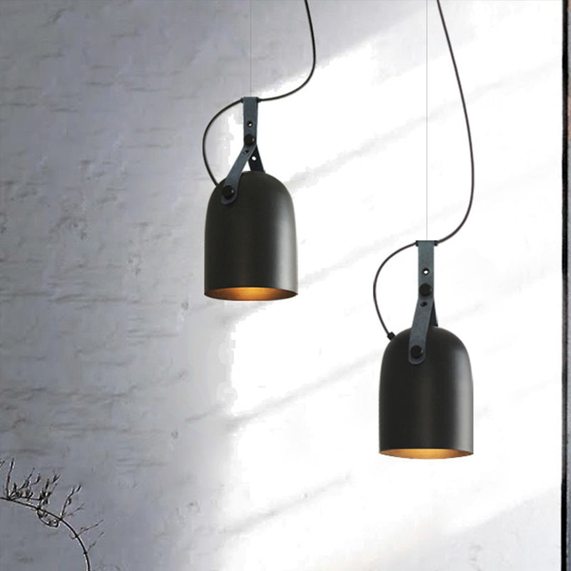 7"/9.5" Dia 1 Light Dome Hanging Lamp Industrial Style Black/Silver/Copper Metal Pendant Lighting with Leather Strap Clearhalo 'Ceiling Lights' 'Modern Pendants' 'Modern' 'Pendant Lights' 'Pendants' Lighting' 1136009