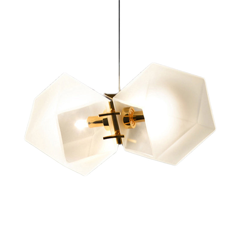 2/4/6 Lights Living Room Chandelier with Geometric White Glass Shade Modern Gold Led Hanging Lamp Kit Clearhalo 'Ceiling Lights' 'Chandeliers' 'Glass shade' 'Glass' 'Modern Chandeliers' 'Modern' Lighting' 113601