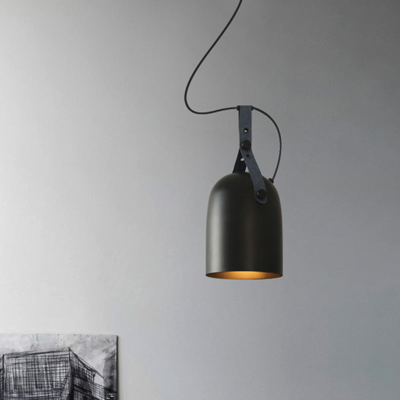 7"/9.5" Dia 1 Light Dome Hanging Lamp Industrial Style Black/Silver/Copper Metal Pendant Lighting with Leather Strap Clearhalo 'Ceiling Lights' 'Modern Pendants' 'Modern' 'Pendant Lights' 'Pendants' Lighting' 1136010