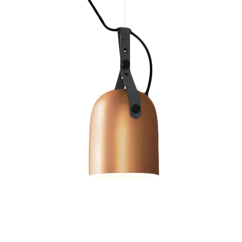 7"/9.5" Dia 1 Light Dome Hanging Lamp Industrial Style Black/Silver/Copper Metal Pendant Lighting with Leather Strap Clearhalo 'Ceiling Lights' 'Modern Pendants' 'Modern' 'Pendant Lights' 'Pendants' Lighting' 1136016