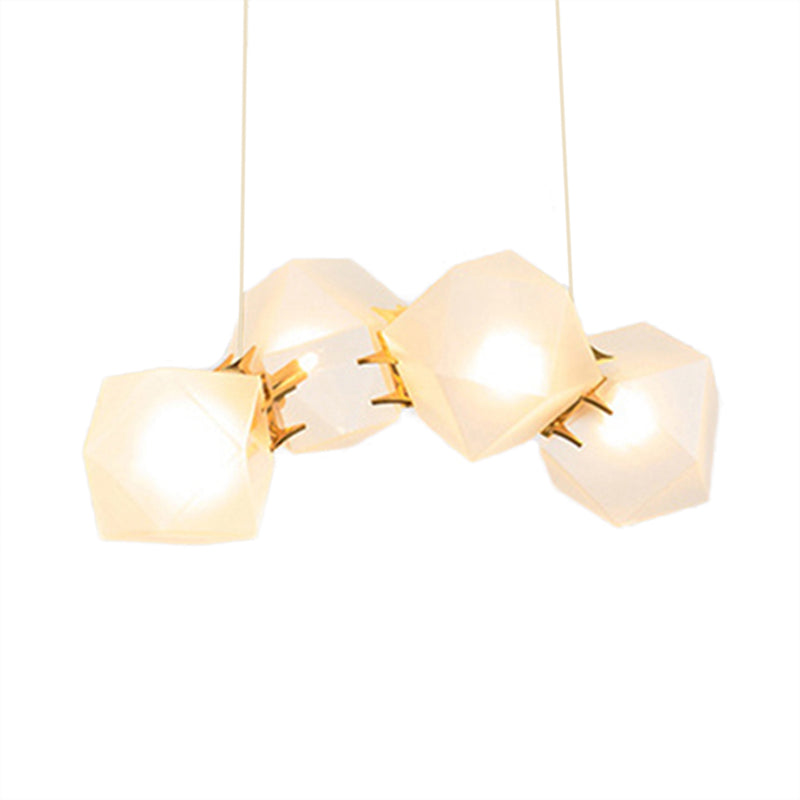 2/4/6 Lights Living Room Chandelier with Geometric White Glass Shade Modern Gold Led Hanging Lamp Kit Clearhalo 'Ceiling Lights' 'Chandeliers' 'Glass shade' 'Glass' 'Modern Chandeliers' 'Modern' Lighting' 113604