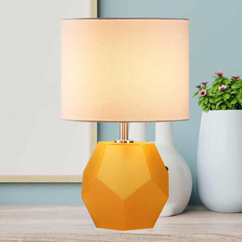Single-Bulb 3D Hexagon Table Lamp Modern Grey/Pink/Yellow Glass Night Light with Drum Fabric Shade Clearhalo 'Lamps' 'Table Lamps' Lighting' 1136074