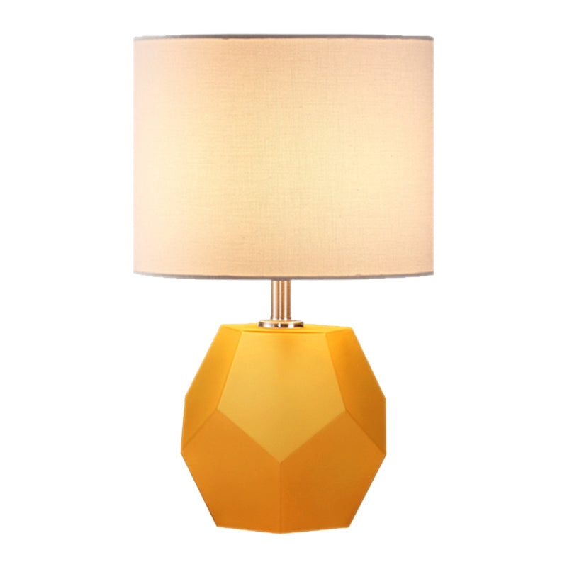 Single-Bulb 3D Hexagon Table Lamp Modern Grey/Pink/Yellow Glass Night Light with Drum Fabric Shade Clearhalo 'Lamps' 'Table Lamps' Lighting' 1136076