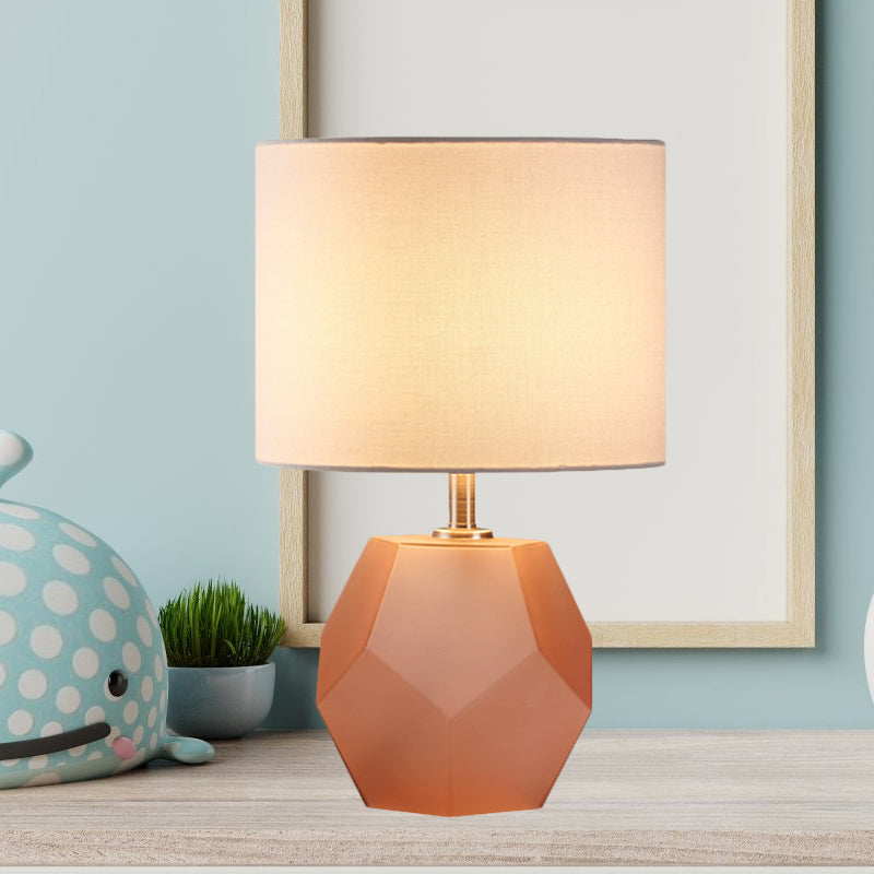 Single-Bulb 3D Hexagon Table Lamp Modern Grey/Pink/Yellow Glass Night Light with Drum Fabric Shade Clearhalo 'Lamps' 'Table Lamps' Lighting' 1136078