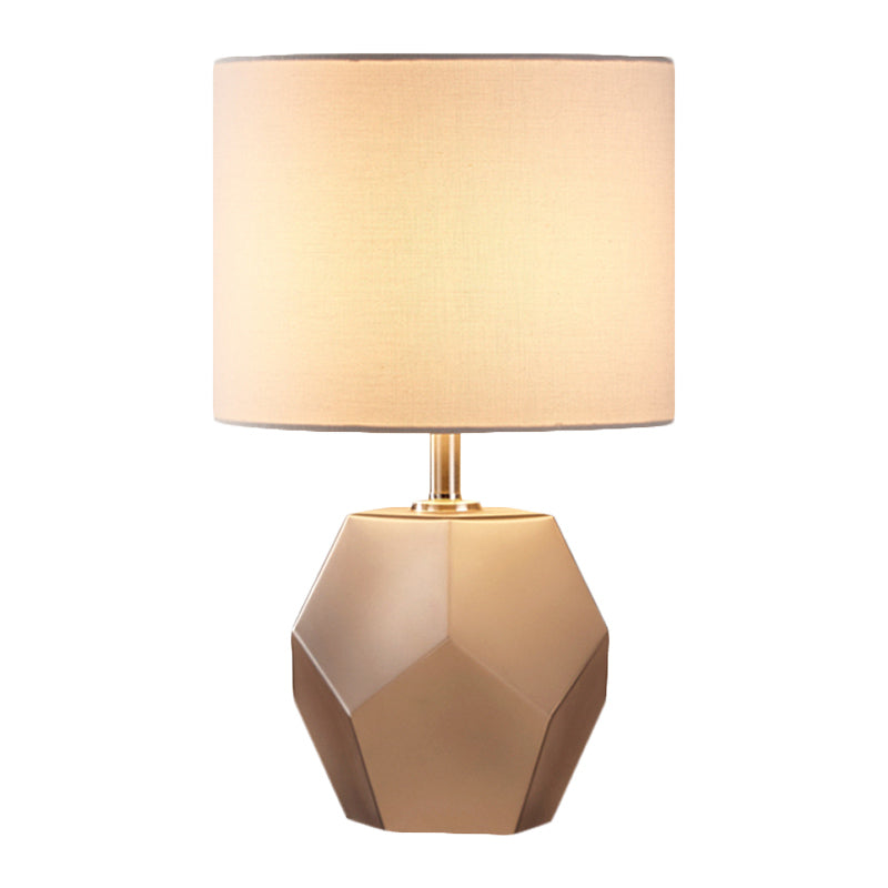 Single-Bulb 3D Hexagon Table Lamp Modern Grey/Pink/Yellow Glass Night Light with Drum Fabric Shade Clearhalo 'Lamps' 'Table Lamps' Lighting' 1136084