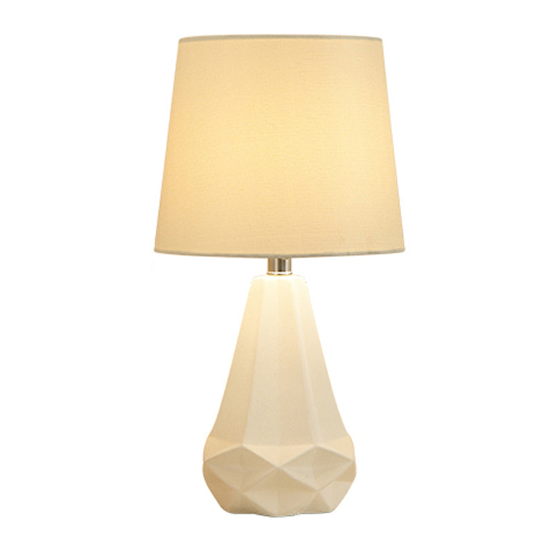 Single Bulb Night Stand Lamp Contemporary Conic Fabric Table Lighting with Diamond Ceramic Base in White Clearhalo 'Lamps' 'Table Lamps' Lighting' 1136114