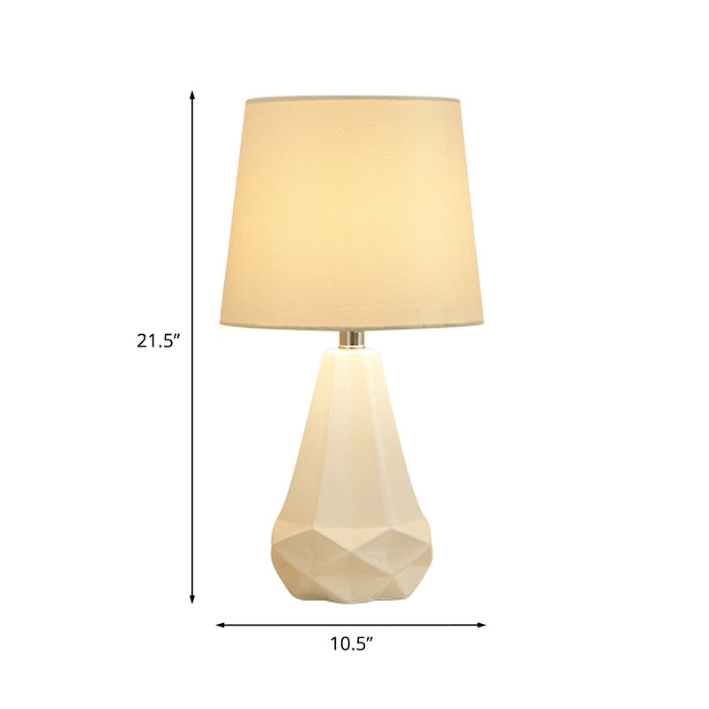 Single Bulb Night Stand Lamp Contemporary Conic Fabric Table Lighting with Diamond Ceramic Base in White Clearhalo 'Lamps' 'Table Lamps' Lighting' 1136115