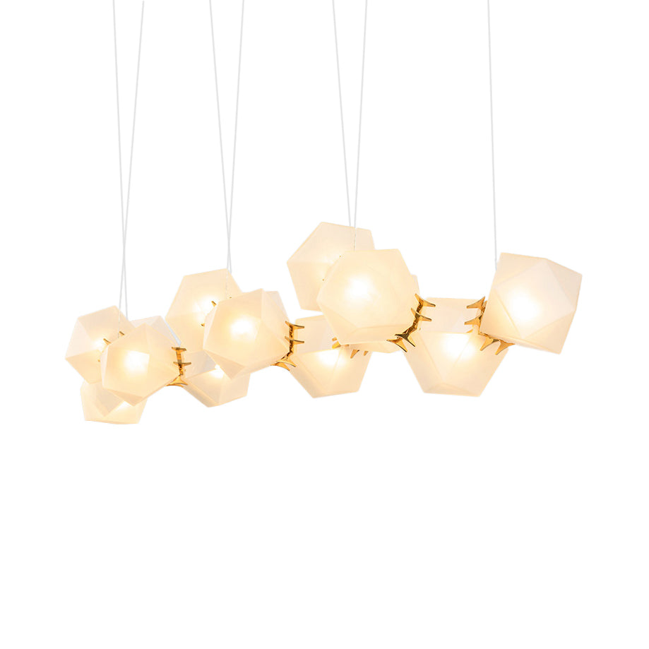 2/4/6 Lights Living Room Chandelier with Geometric White Glass Shade Modern Gold Led Hanging Lamp Kit Clearhalo 'Ceiling Lights' 'Chandeliers' 'Glass shade' 'Glass' 'Modern Chandeliers' 'Modern' Lighting' 113613