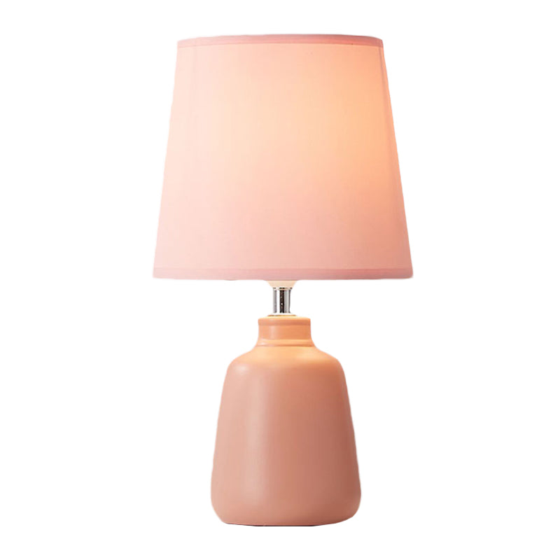 1-Light Smart Night Table Light Simple Jar Shaped Ceramic Nightstand Lamp with Tapered Fabric Shade in Pink/Green Clearhalo 'Lamps' 'Table Lamps' Lighting' 1136152