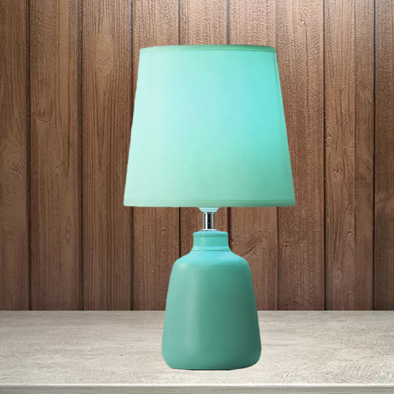 1-Light Smart Night Table Light Simple Jar Shaped Ceramic Nightstand Lamp with Tapered Fabric Shade in Pink/Green Clearhalo 'Lamps' 'Table Lamps' Lighting' 1136155