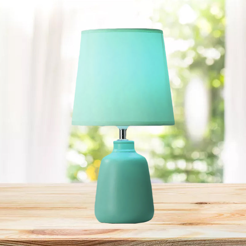 1-Light Smart Night Table Light Simple Jar Shaped Ceramic Nightstand Lamp with Tapered Fabric Shade in Pink/Green Clearhalo 'Lamps' 'Table Lamps' Lighting' 1136156