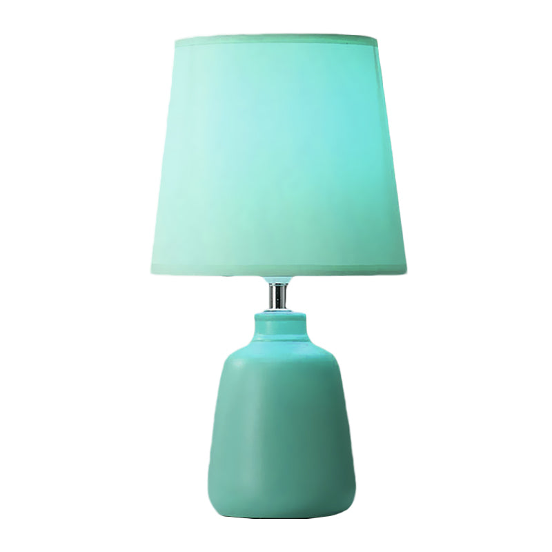 1-Light Smart Night Table Light Simple Jar Shaped Ceramic Nightstand Lamp with Tapered Fabric Shade in Pink/Green Clearhalo 'Lamps' 'Table Lamps' Lighting' 1136157