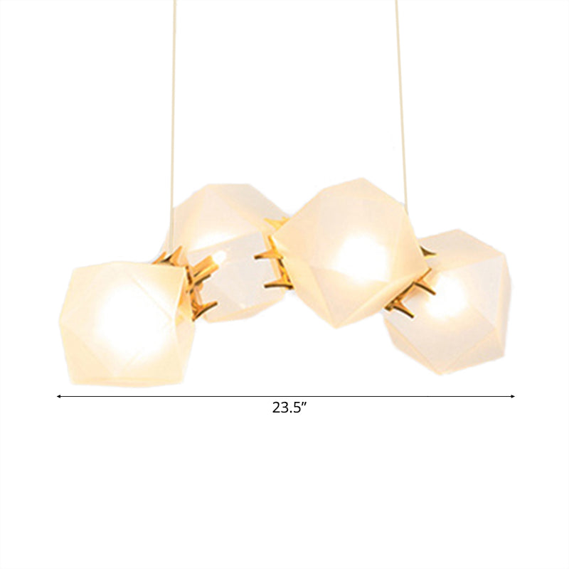 2/4/6 Lights Living Room Chandelier with Geometric White Glass Shade Modern Gold Led Hanging Lamp Kit Clearhalo 'Ceiling Lights' 'Chandeliers' 'Glass shade' 'Glass' 'Modern Chandeliers' 'Modern' Lighting' 113618