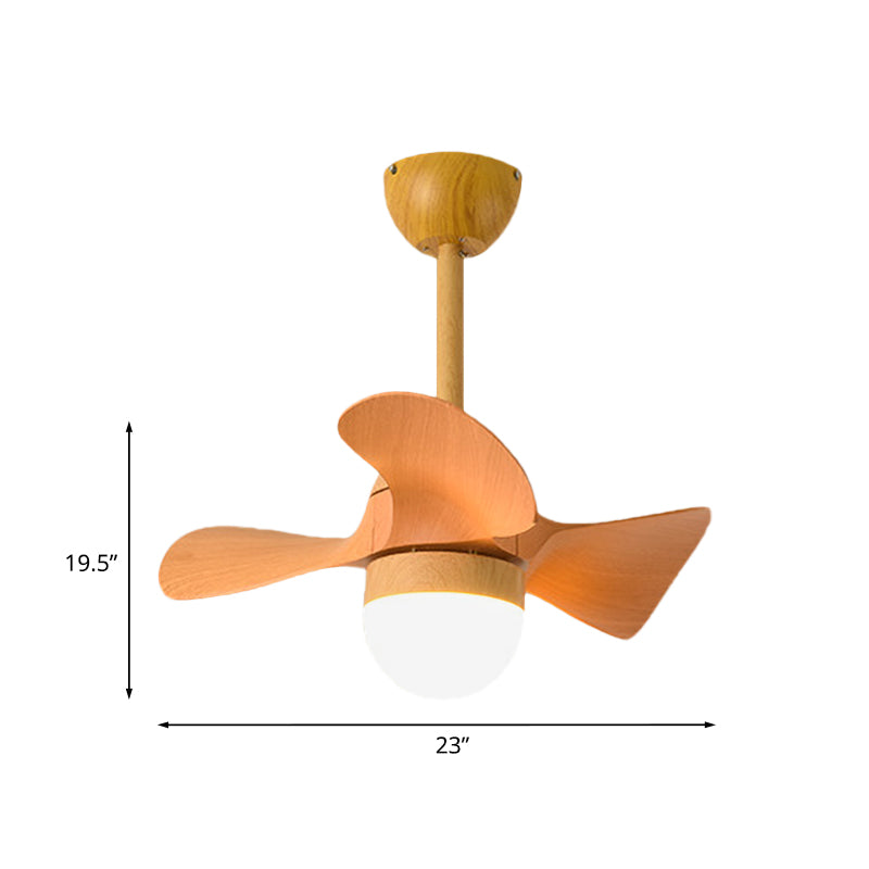 Orange Small Semi Flush Ceiling Fan Macaron Wood 23" Wide LED Flush Mount Lamp, 3 Blades Clearhalo 'Ceiling Fans with Lights' 'Ceiling Fans' 'Modern Ceiling Fans' 'Modern' Lighting' 1136180