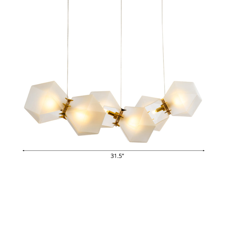 2/4/6 Lights Living Room Chandelier with Geometric White Glass Shade Modern Gold Led Hanging Lamp Kit Clearhalo 'Ceiling Lights' 'Chandeliers' 'Glass shade' 'Glass' 'Modern Chandeliers' 'Modern' Lighting' 113619