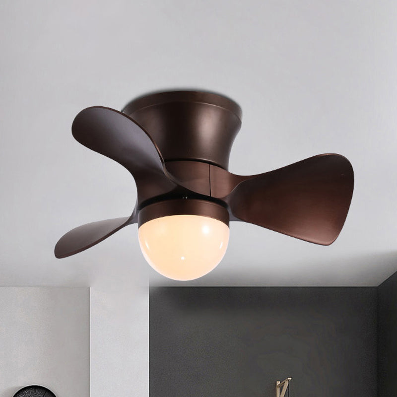 Nordic Half-Globe Acrylic Fan Lighting 23.5" Wide 3-Blade LED Flush Ceiling Light in Coffee/White Clearhalo 'Ceiling Fans with Lights' 'Ceiling Fans' 'Modern Ceiling Fans' 'Modern' Lighting' 1136198