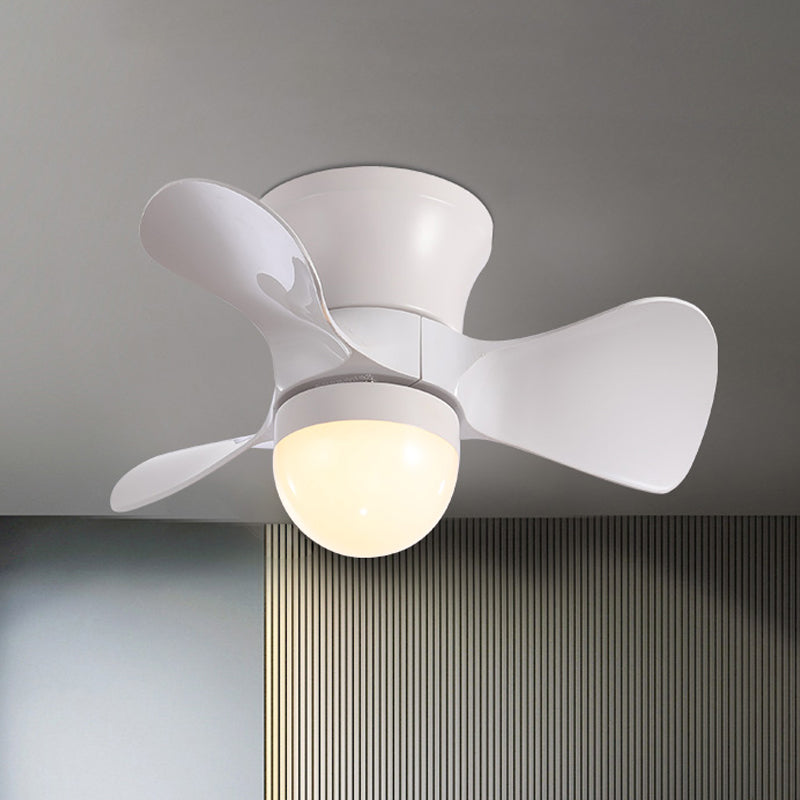 Nordic Half-Globe Acrylic Fan Lighting 23.5" Wide 3-Blade LED Flush Ceiling Light in Coffee/White Clearhalo 'Ceiling Fans with Lights' 'Ceiling Fans' 'Modern Ceiling Fans' 'Modern' Lighting' 1136203