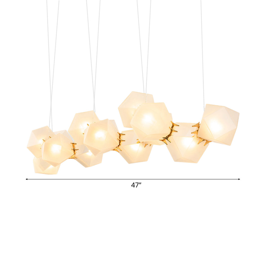 2/4/6 Lights Living Room Chandelier with Geometric White Glass Shade Modern Gold Led Hanging Lamp Kit Clearhalo 'Ceiling Lights' 'Chandeliers' 'Glass shade' 'Glass' 'Modern Chandeliers' 'Modern' Lighting' 113621