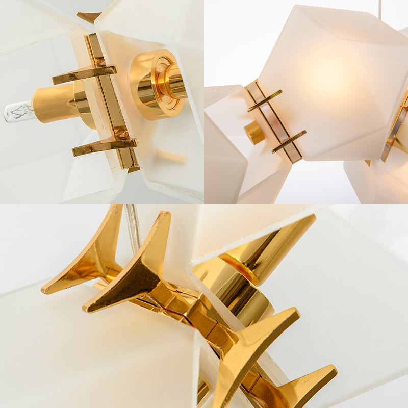 2/4/6 Lights Living Room Chandelier with Geometric White Glass Shade Modern Gold Led Hanging Lamp Kit Clearhalo 'Ceiling Lights' 'Chandeliers' 'Glass shade' 'Glass' 'Modern Chandeliers' 'Modern' Lighting' 113623