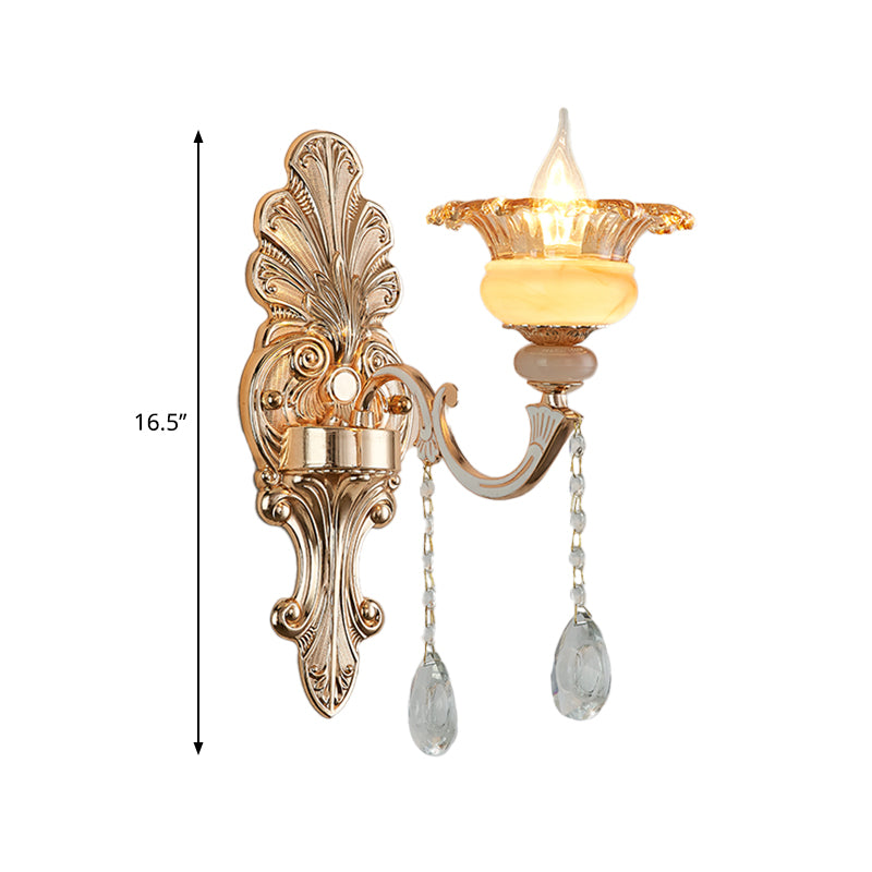 1/2-Head Wall Sconce Mid-Century Floral Crystal Wall Lighting Idea in Gold for Bedside Clearhalo 'Wall Lamps & Sconces' 'Wall Lights' Lighting' 1136288