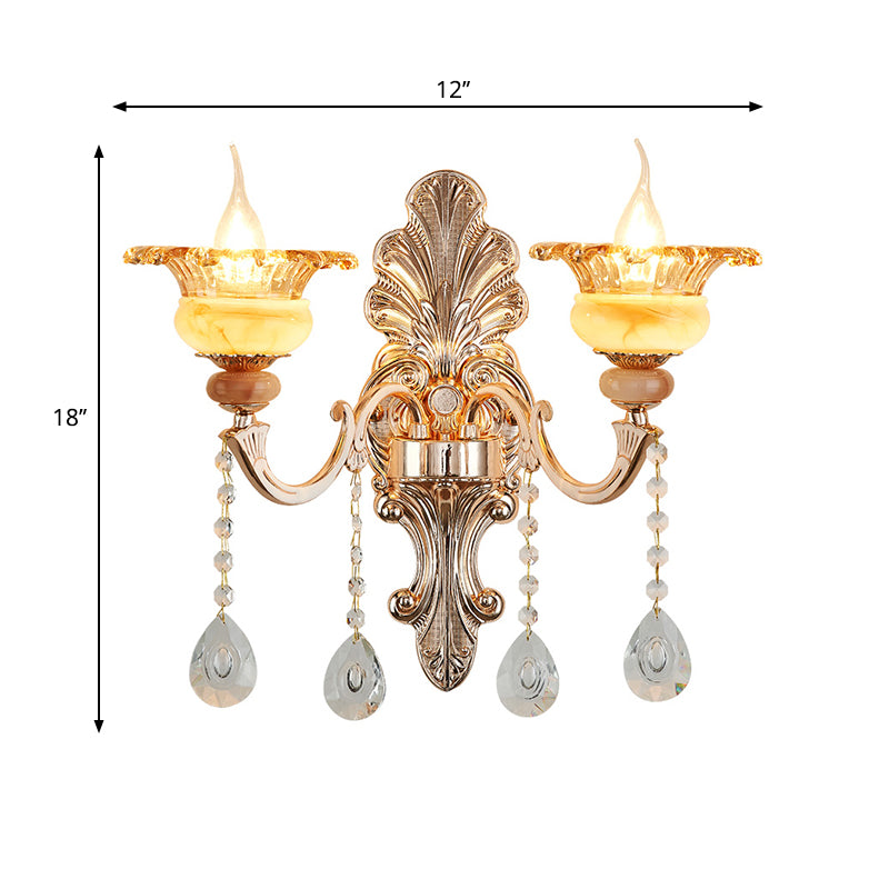 1/2-Head Wall Sconce Mid-Century Floral Crystal Wall Lighting Idea in Gold for Bedside Clearhalo 'Wall Lamps & Sconces' 'Wall Lights' Lighting' 1136293