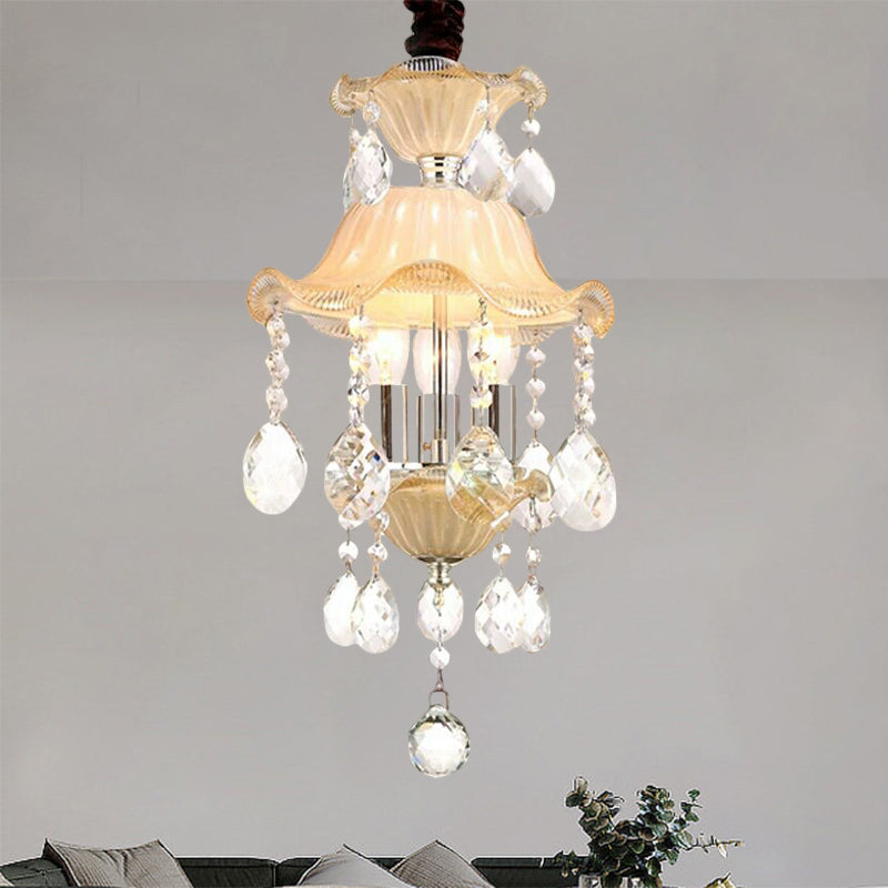 Modernist Flower Chandelier Light Clear Crystal 3 Lights Corridor Hanging Ceiling Lamp Clearhalo 'Ceiling Lights' 'Chandeliers' 'Clear' 'Industrial' 'Modern Chandeliers' 'Modern' 'Tiffany' 'Traditional Chandeliers' Lighting' 1136356