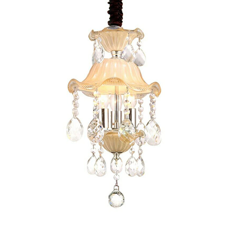 Modernist Flower Chandelier Light Clear Crystal 3 Lights Corridor Hanging Ceiling Lamp Clearhalo 'Ceiling Lights' 'Chandeliers' 'Clear' 'Industrial' 'Modern Chandeliers' 'Modern' 'Tiffany' 'Traditional Chandeliers' Lighting' 1136357