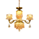 Mid Century Floral Ceiling Chandelier 3 Heads Amber Crystal Pendulum Light in Brass Clearhalo 'Ceiling Lights' 'Chandeliers' Lighting' options 1136361