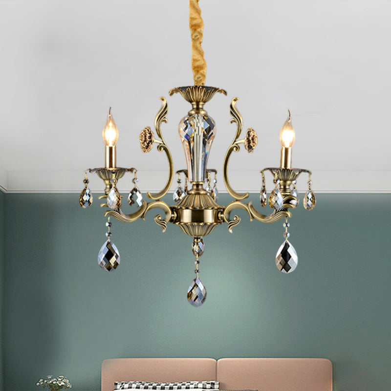 Candle Dining Room Ceiling Hang Fixture Mid Century Metallic 3 Lights Bronze Chandelier Lighting Clearhalo 'Ceiling Lights' 'Chandeliers' Lighting' options 1136374