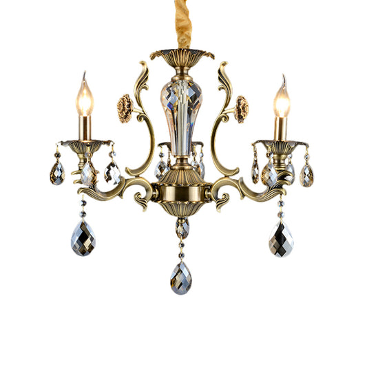 Candle Dining Room Ceiling Hang Fixture Mid Century Metallic 3 Lights Bronze Chandelier Lighting Clearhalo 'Ceiling Lights' 'Chandeliers' Lighting' options 1136375