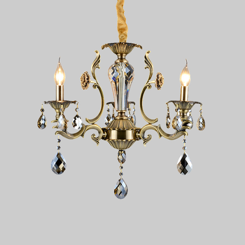 Candle Dining Room Ceiling Hang Fixture Mid Century Metallic 3 Lights Bronze Chandelier Lighting Clearhalo 'Ceiling Lights' 'Chandeliers' Lighting' options 1136376