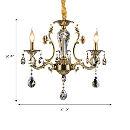 Candle Dining Room Ceiling Hang Fixture Mid Century Metallic 3 Lights Bronze Chandelier Lighting Clearhalo 'Ceiling Lights' 'Chandeliers' Lighting' options 1136377