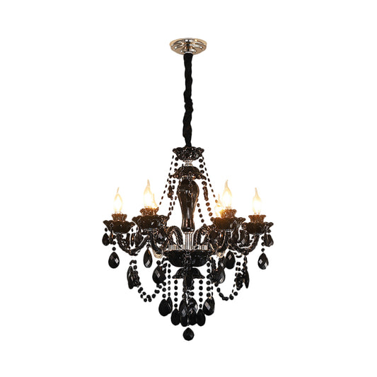 Modernism Candelabra Chandelier Light Fixture 6 Bulbs Crystal Swag Ceiling Suspension Lamp in Black Clearhalo 'Ceiling Lights' 'Chandeliers' 'Modern Chandeliers' 'Modern' Lighting' 1136384