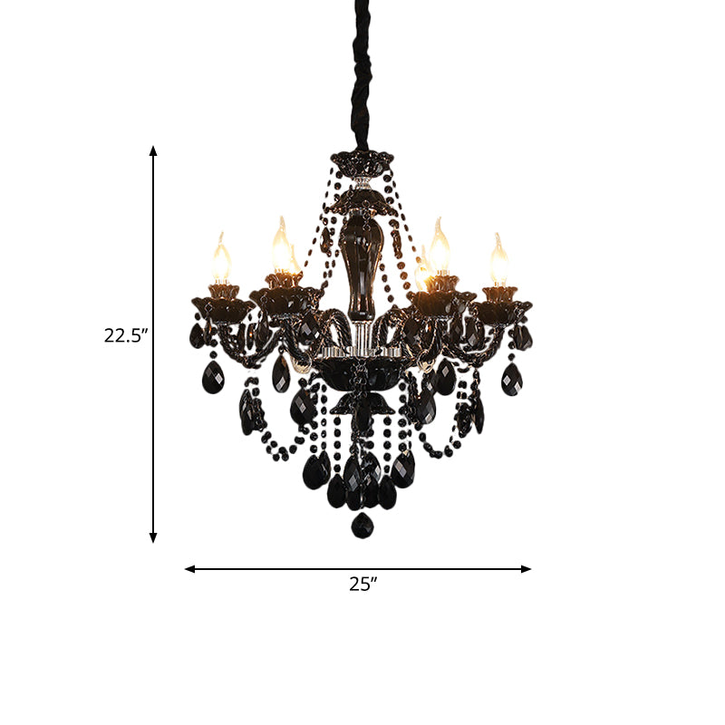 Modernism Candelabra Chandelier Light Fixture 6 Bulbs Crystal Swag Ceiling Suspension Lamp in Black Clearhalo 'Ceiling Lights' 'Chandeliers' 'Modern Chandeliers' 'Modern' Lighting' 1136385