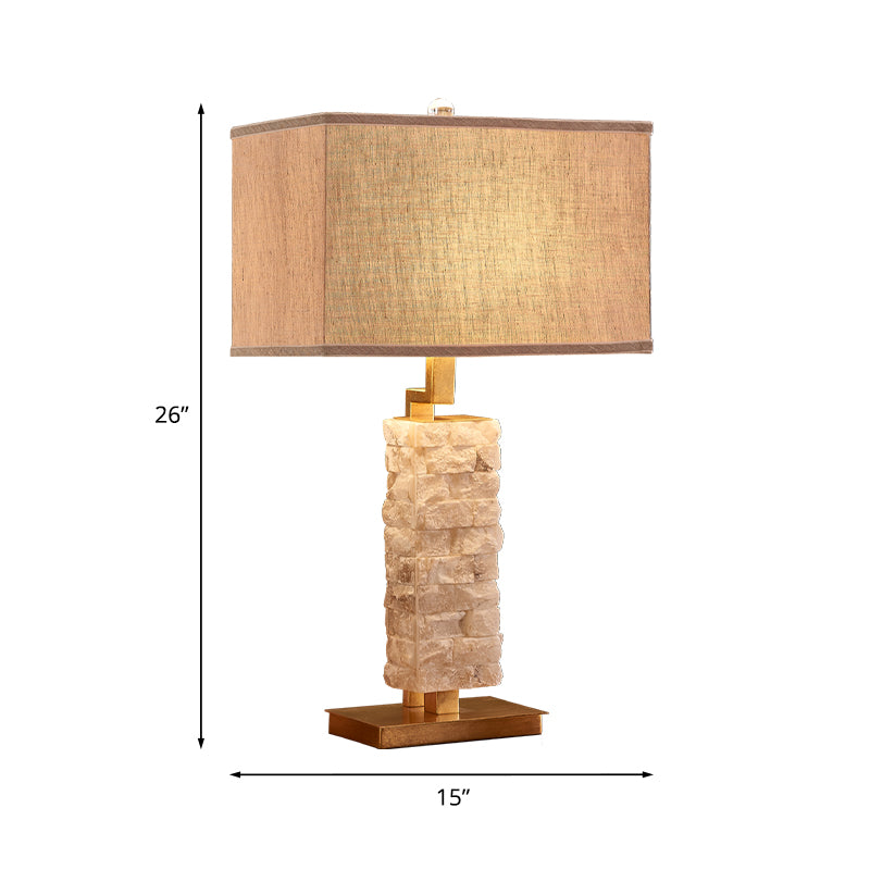 1 Head Stone Night Stand Light Traditional Flaxen Rectangular Dining Room Table Lamp with Fabric Shade Clearhalo 'Lamps' 'Table Lamps' Lighting' 1136513