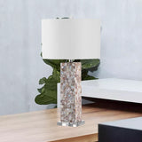 Checkered Rectangle Shell Night Lamp Country Style 1 Head Bedroom Table Light with Shade in White Clearhalo 'Lamps' 'Table Lamps' Lighting' 1136518