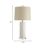 Countryside Cylinder Nightstand Light 1 Bulb Fabric Table Lamp with Column Shell Pedestal in White Clearhalo 'Lamps' 'Table Lamps' Lighting' 1136524