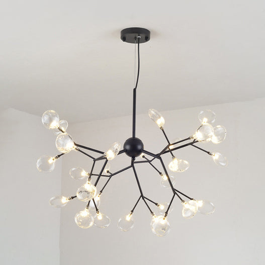 Branch Design Glass Hanging Lamp Modernist 27/36 Lights Black/Gold Chandelier Pendant Light with Leaf Shade Clearhalo 'Ceiling Lights' 'Chandeliers' 'Glass shade' 'Glass' 'Modern Chandeliers' 'Modern' Lighting' 113653