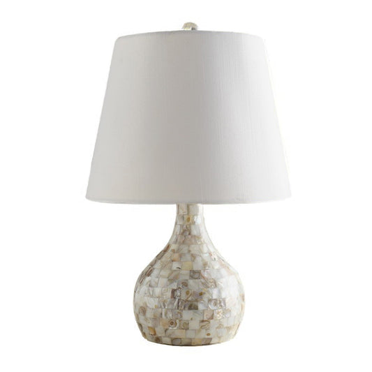 Shell Pear Shaped Night Light Countryside 1 Head Dining Room Table Lamp with Tapered Fabric Shade in White Clearhalo 'Lamps' 'Table Lamps' Lighting' 1136535