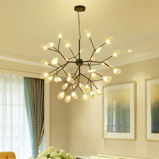 Branch Design Glass Hanging Lamp Modernist 27/36 Lights Black/Gold Chandelier Pendant Light with Leaf Shade 36 Black Clearhalo 'Ceiling Lights' 'Chandeliers' 'Glass shade' 'Glass' 'Modern Chandeliers' 'Modern' Lighting' 113654