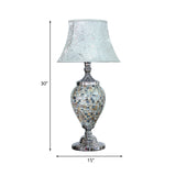 1-Light Print Fabric Table Lamp Traditional Light-Blue Flared Living Room Night Stand Light with Oval Shell Base Clearhalo 'Lamps' 'Table Lamps' Lighting' 1136540